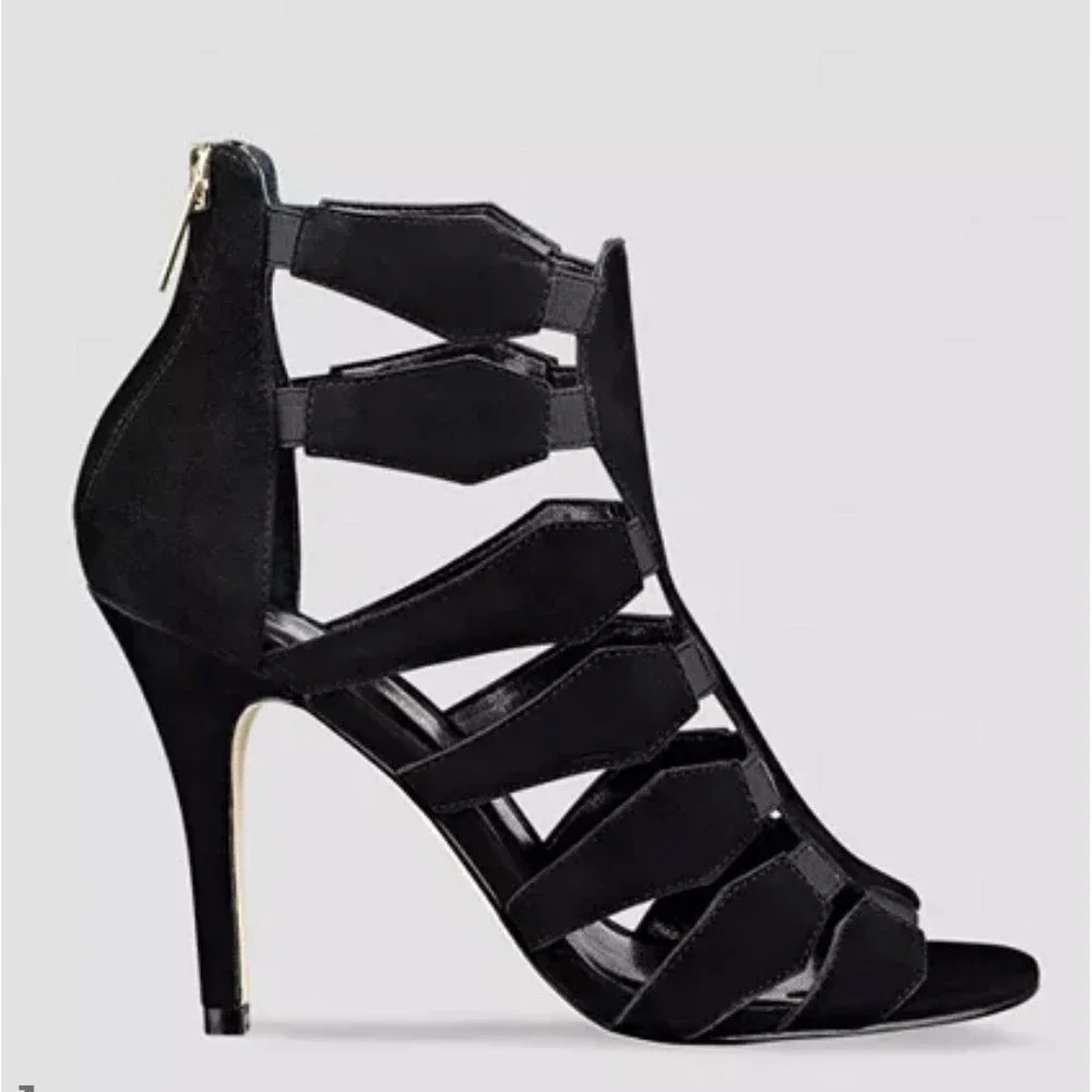 Ivanka Trump Black Suede Leather‎ Gladiator Heels Strappy Stiletto 7.5M